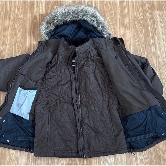 Columbia Vertex Interchange Coat Womens M Brown Winter Faux Fur Hood 3-1 Jacket - Picture 4 of 13